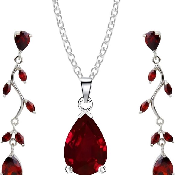 Jewelry - Jewelry Sets Zirconia Crystal Teardrop Necklace Earrings Women Wedding Party